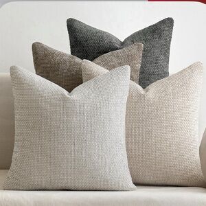 Set of Textured Soft CHENILLE Throw Pillow COVERS in Neutral Tones 18x18” SQUARE